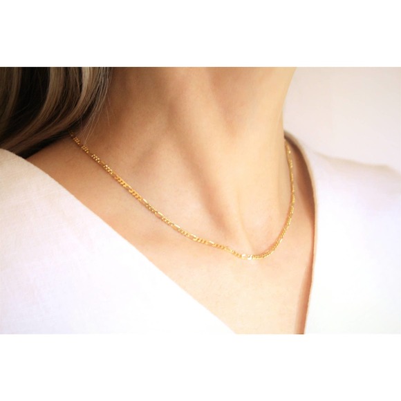 Gold Figaro Chain, ITALIAN Figaro Chain, 18K Plated Gold Solid 925 Silver Chain - Picture 4 of 6